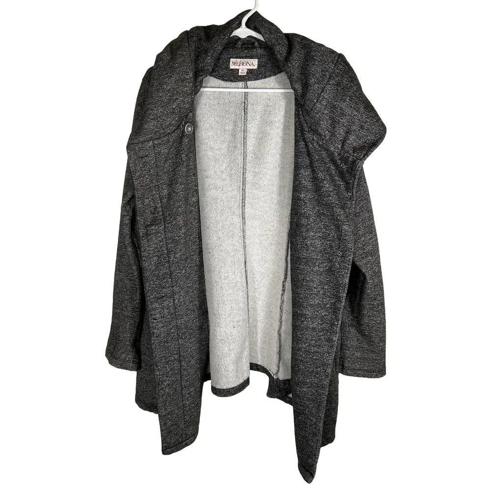 Merona Womens XL Charcoal Gray Heathered Shawl Collar Hooded Wrap Jacket‎ Coat